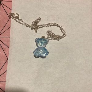 Blue glitter teddy bear necklace